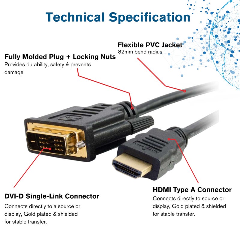 C2G Legrand - C2G DVI to HDMI Cable, DVI-D Male to HDMI Male, Black HDMI Adapter Cable, 1 Meter (3.28 Feet) Bi-Directional Adapter Cable, 1 Count, C2G 42514 - Image 3